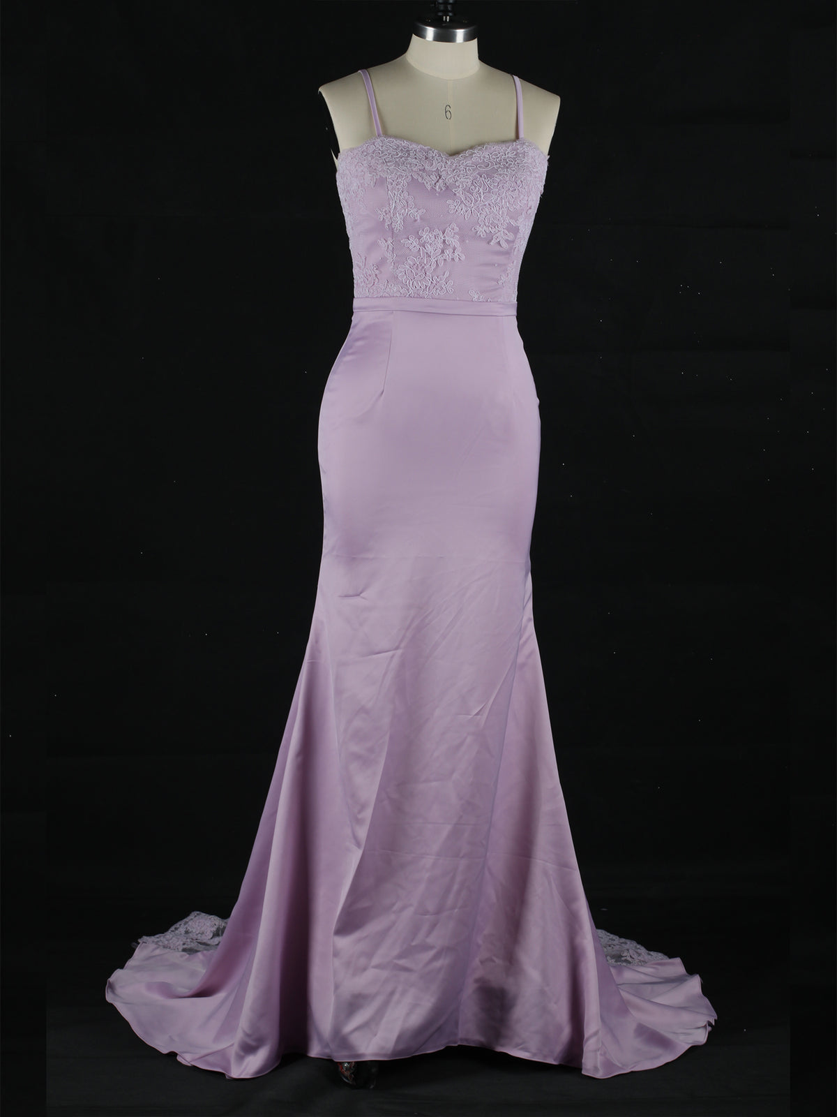 Lilac Spaghetti Strap Lace Insert Prom Dress As Picture