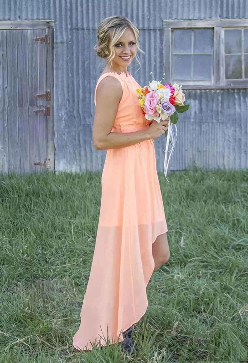 High-Low Chiffon Flower Sleeveless A Line Prom Dress
