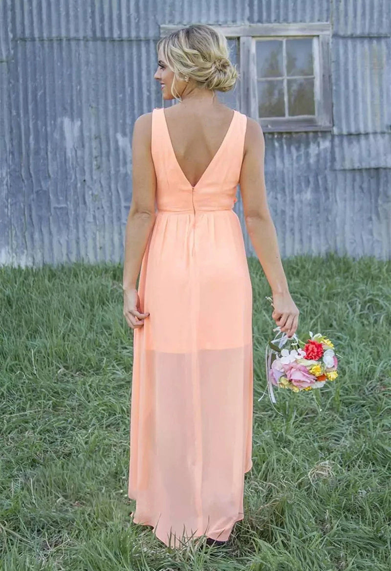 High-Low Chiffon Flower Sleeveless A Line Prom Dress