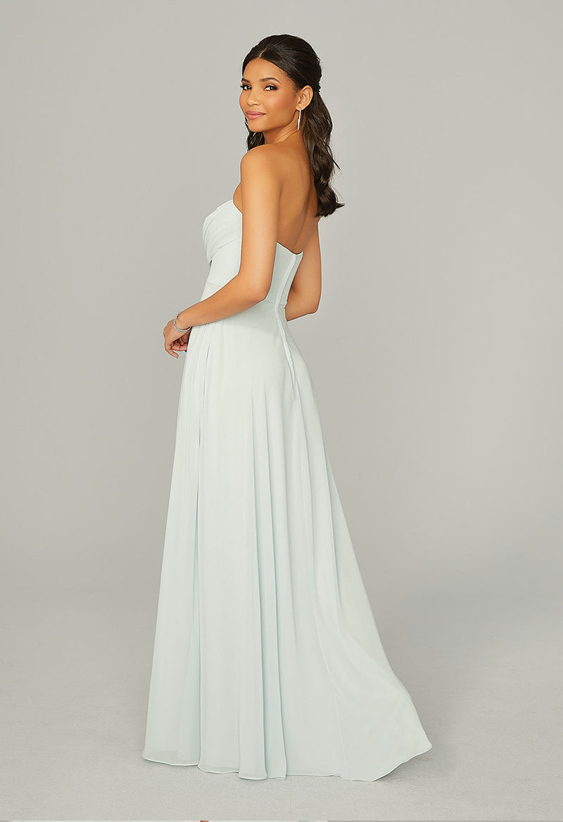 Sweetheart Neck Chiffon Slit A Line Floor Length Bridesmaid Dress