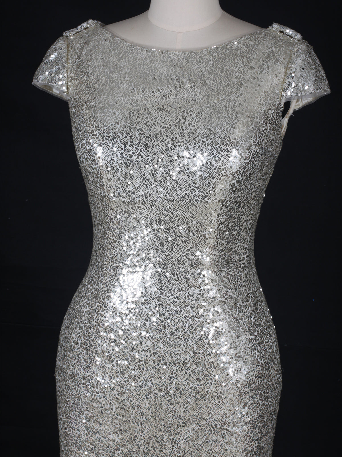 Sequin Cap Sleeve with Cowl Evening Dress
