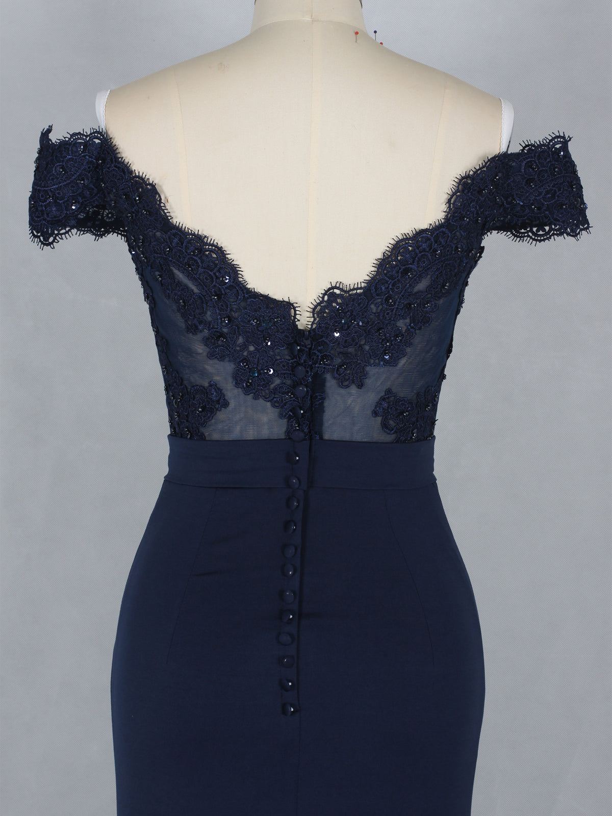Dark Navy Off-the-shoulder with Beads Evening Dress