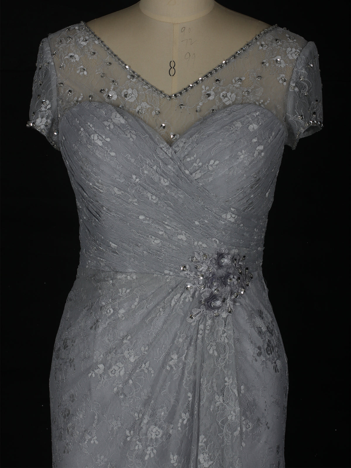 Light Gray Illusion Neckline Lace Appliques Evening Dress