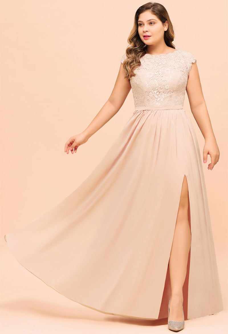 Gem Collar Cap Sleeve Slit A Line Floor Mother Of The Bride Dress As Picture