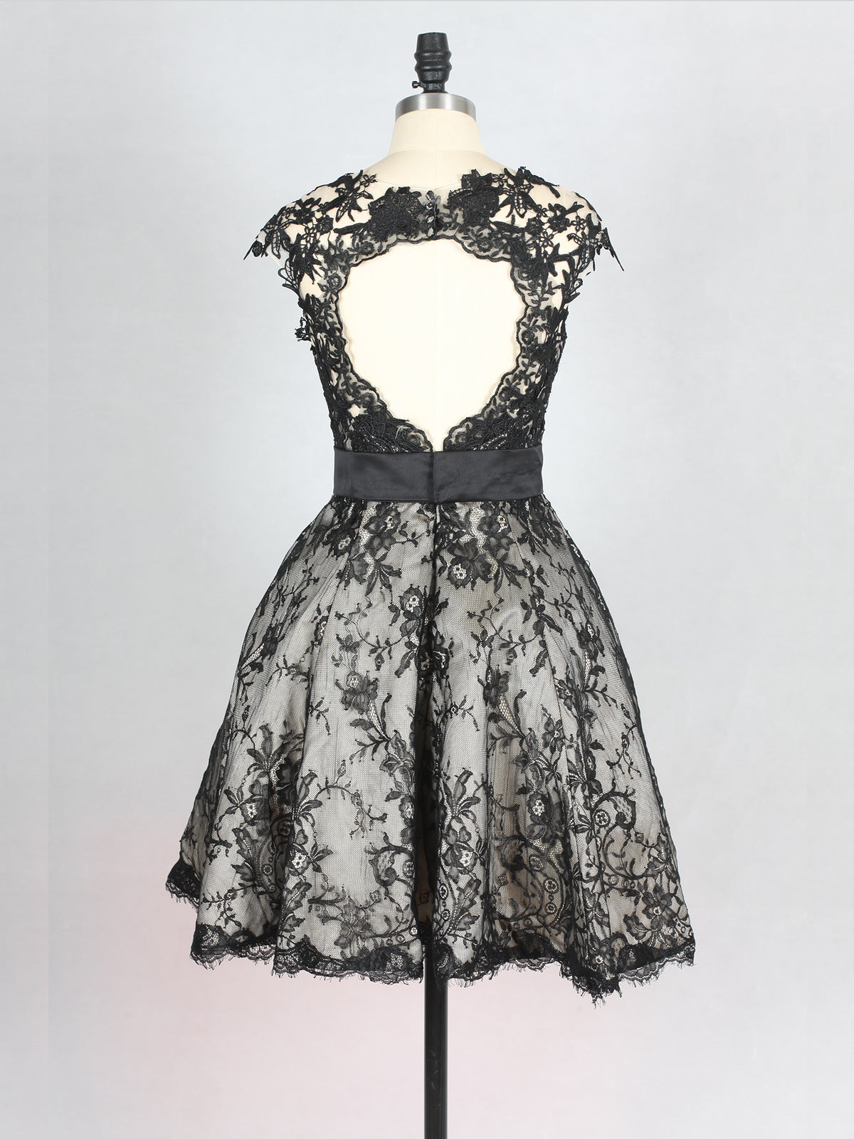 Black Lace Applique Short Ball Gown Prom Dress
