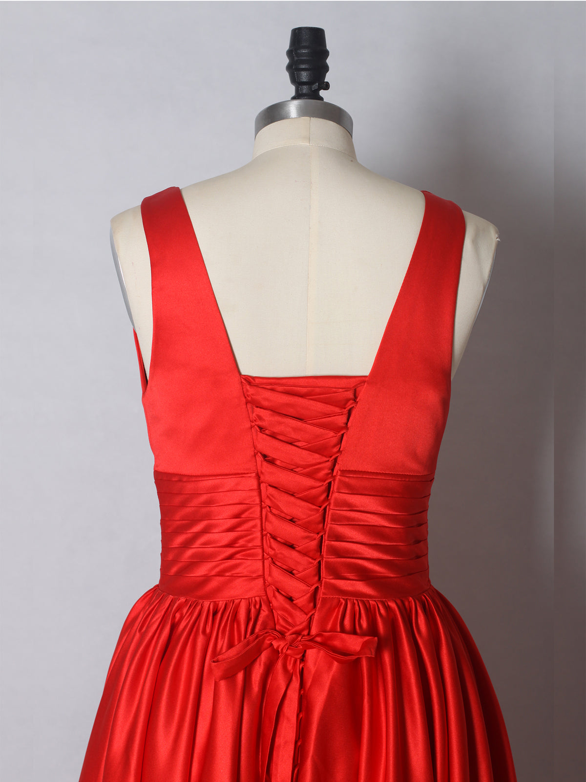 Red Satin Deep V-neck Aline Prom Dress