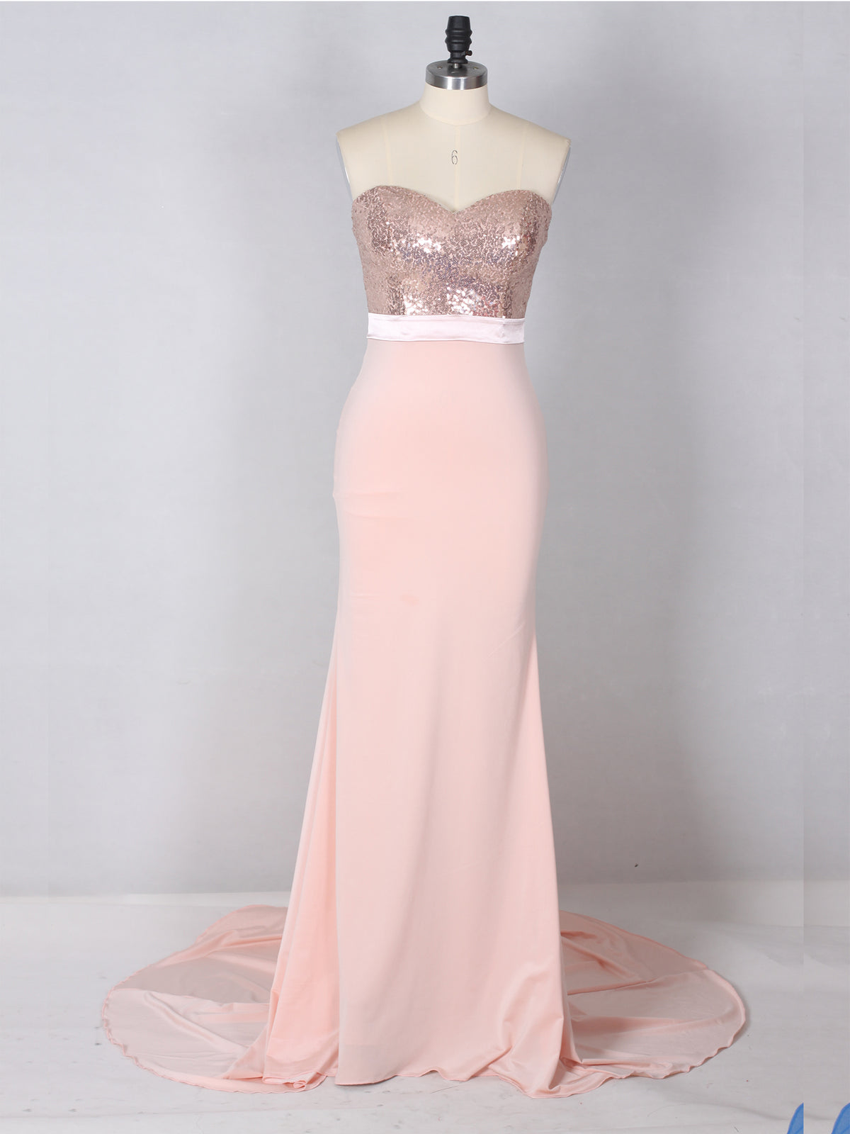 Blushing Pink Sweetheart Sequin Fit and Flare Prom Dress As Picture