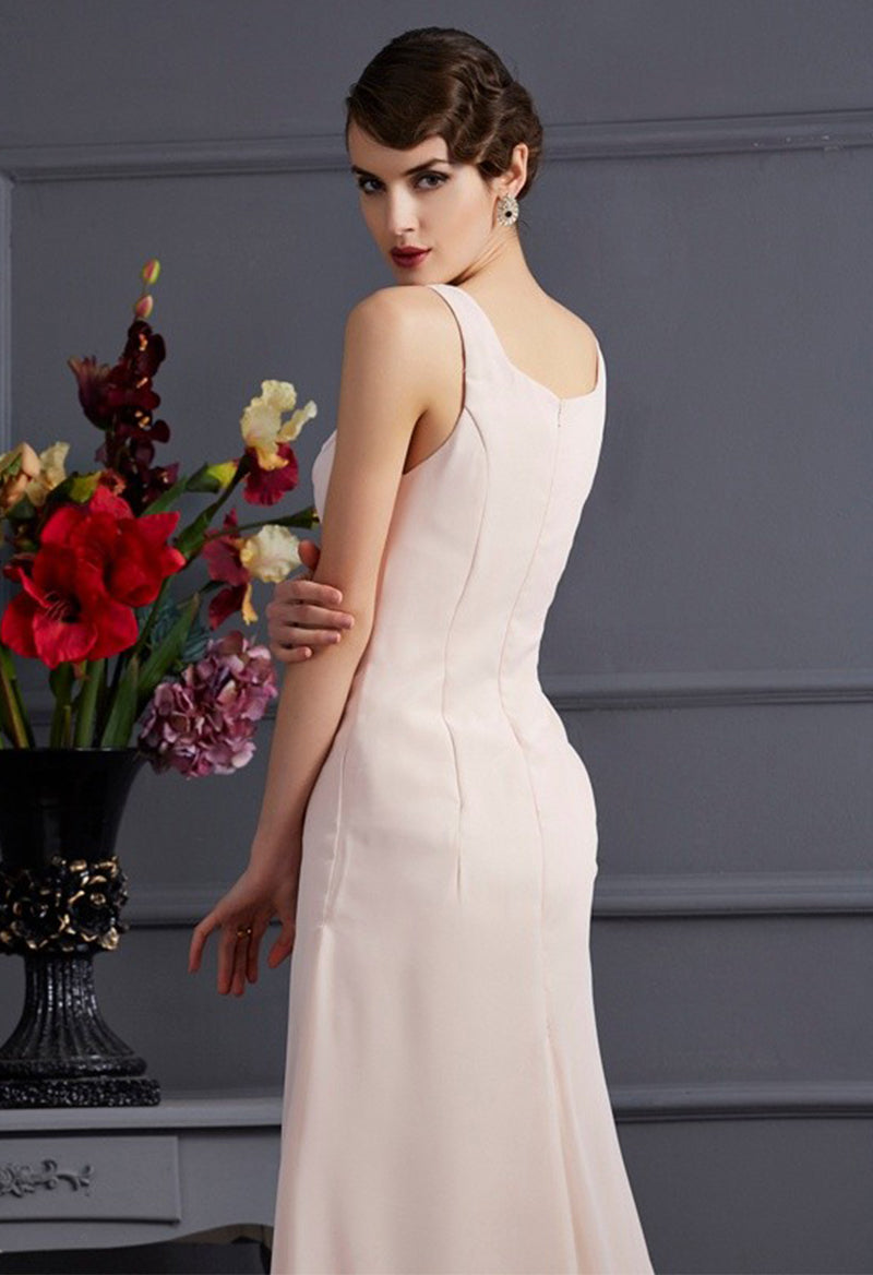 Sheath Square Neck Chiffon Lace Sleeveless Floor Length Mother of the Bride Dress With Wrap
