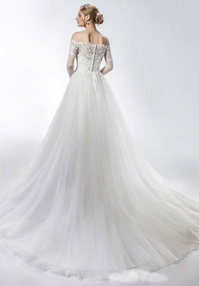 Romantic Appliques Bateau Neckline Aline Wedding Dress