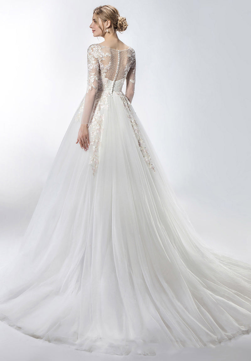 Princess Illusion Neck Sweetheart Aline Wedding Dress With Appliques