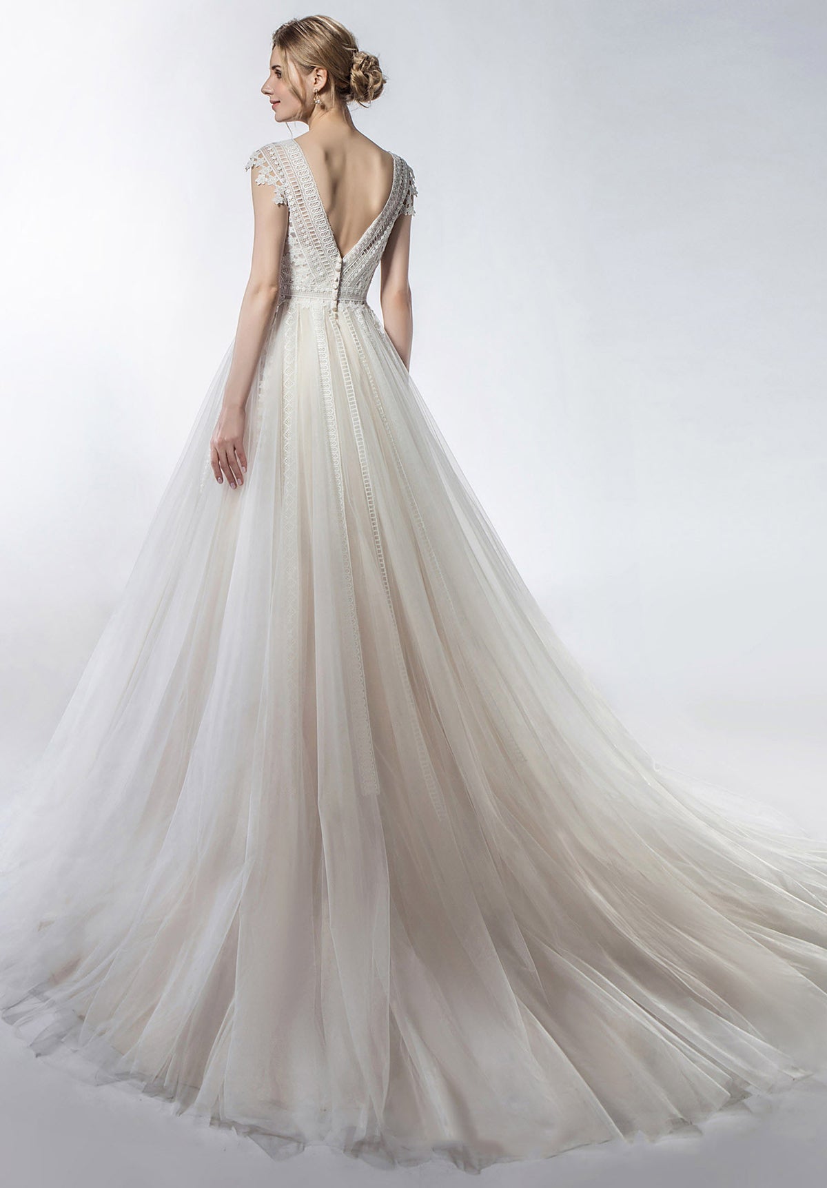 Unique V neck Aline Wedding Dress With Lace