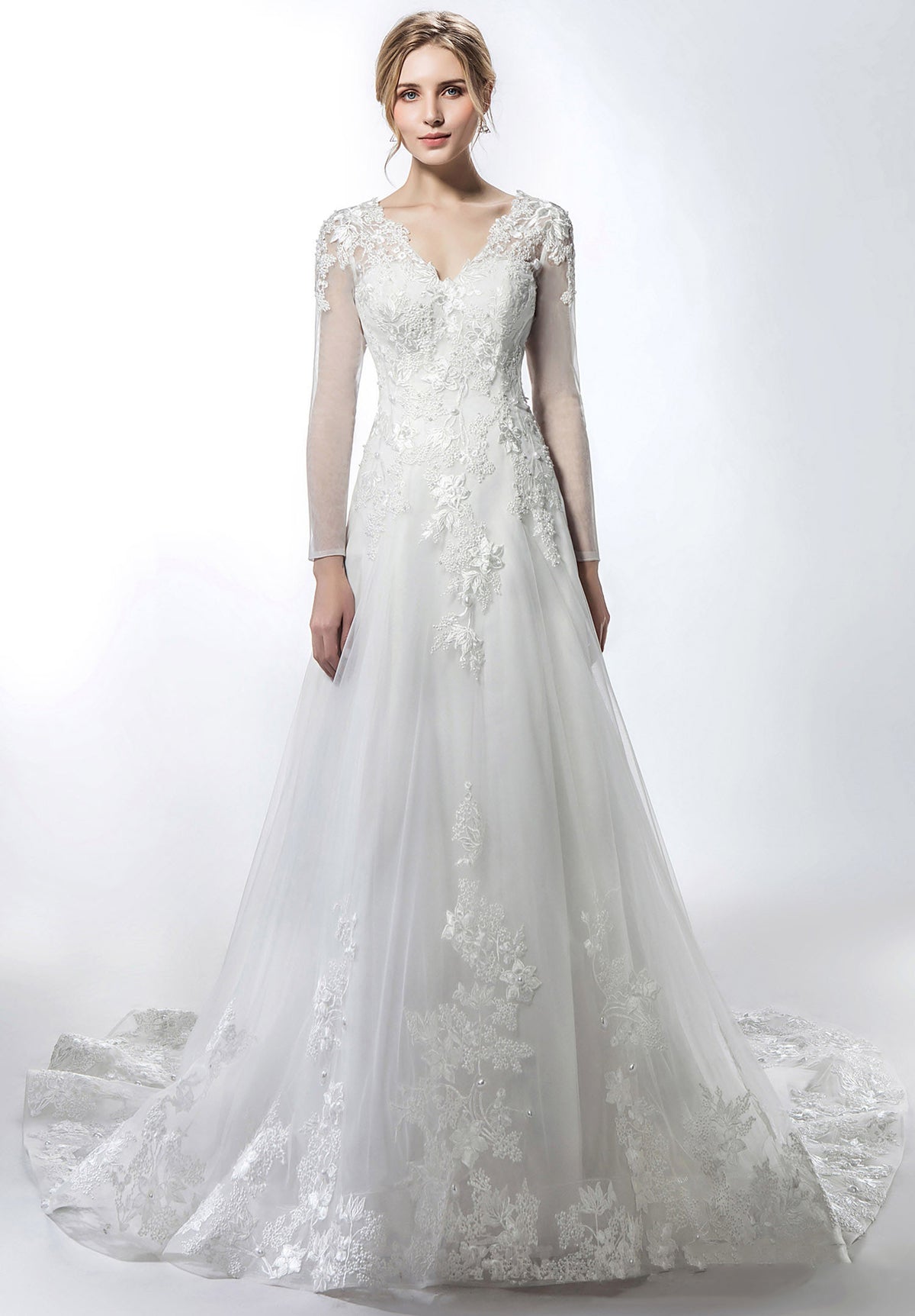 Classic V Neck Lace Appliques Aline Modern Wedding Dress As Picture