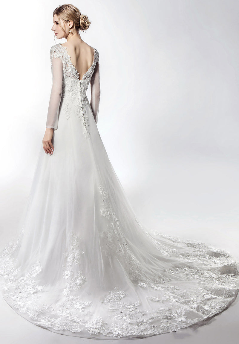 Classic V Neck Lace Appliques Aline Modern Wedding Dress