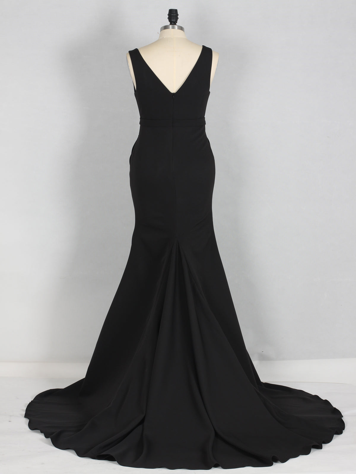 Black Crepe Pleated Split Prom Dress
