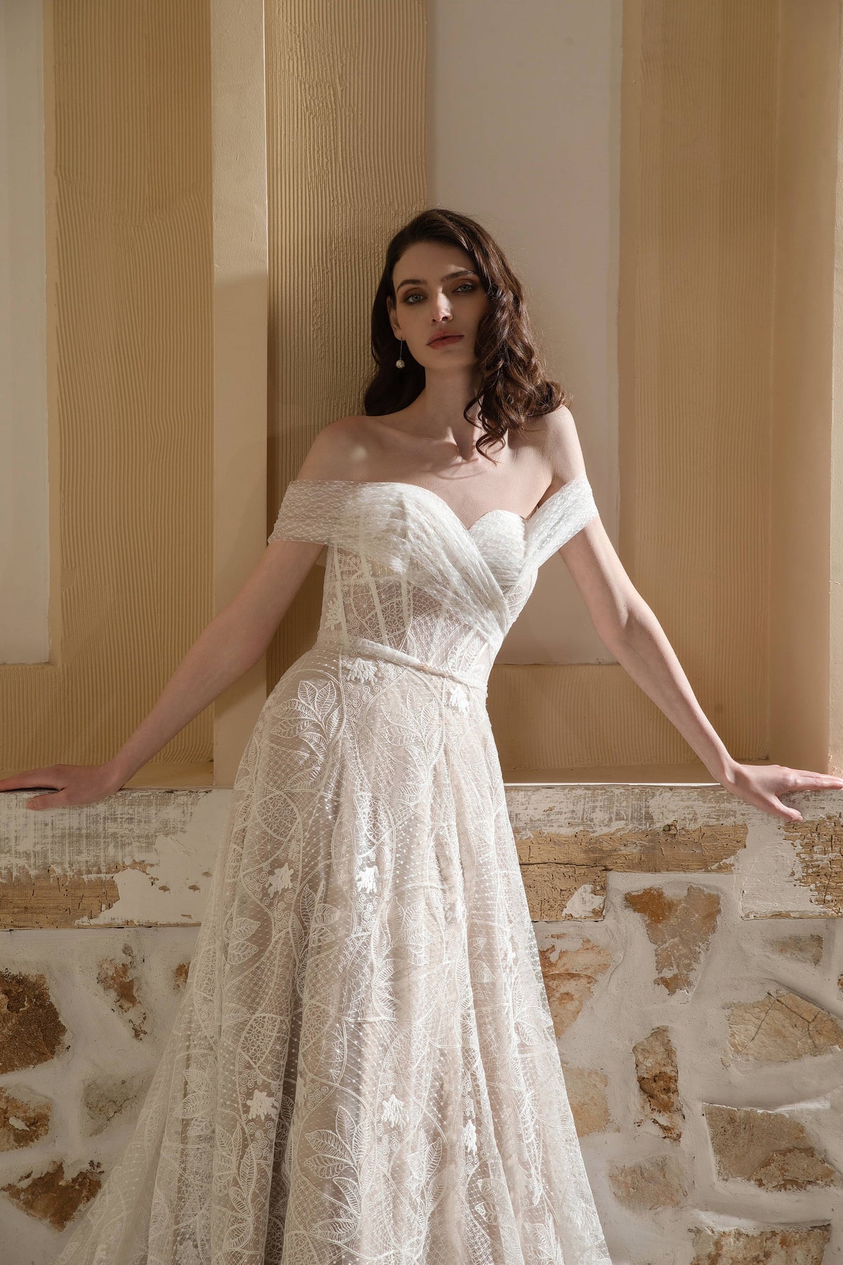 Dreamy Lace Bohemian Off The Shoulder Wedding Dress PR3285