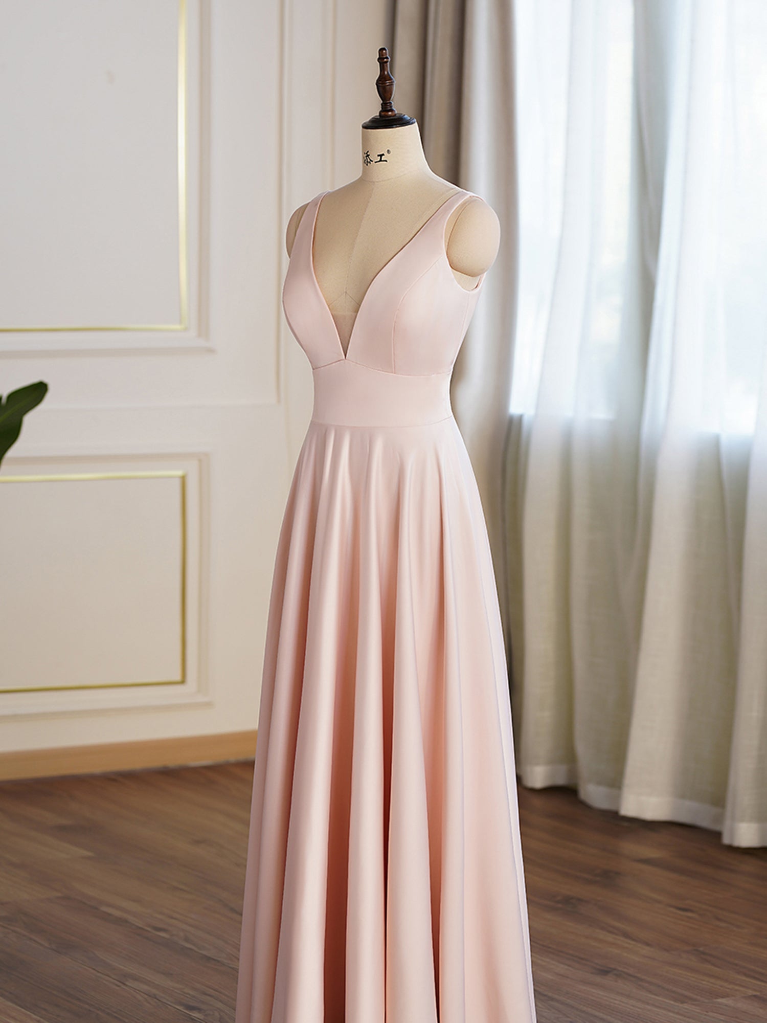 Pearl Pink Deep V Satin Aline Prom Dress Pandrodressy Pearl Pink Deep V Satin Aline Prom Dress Pandrodressy