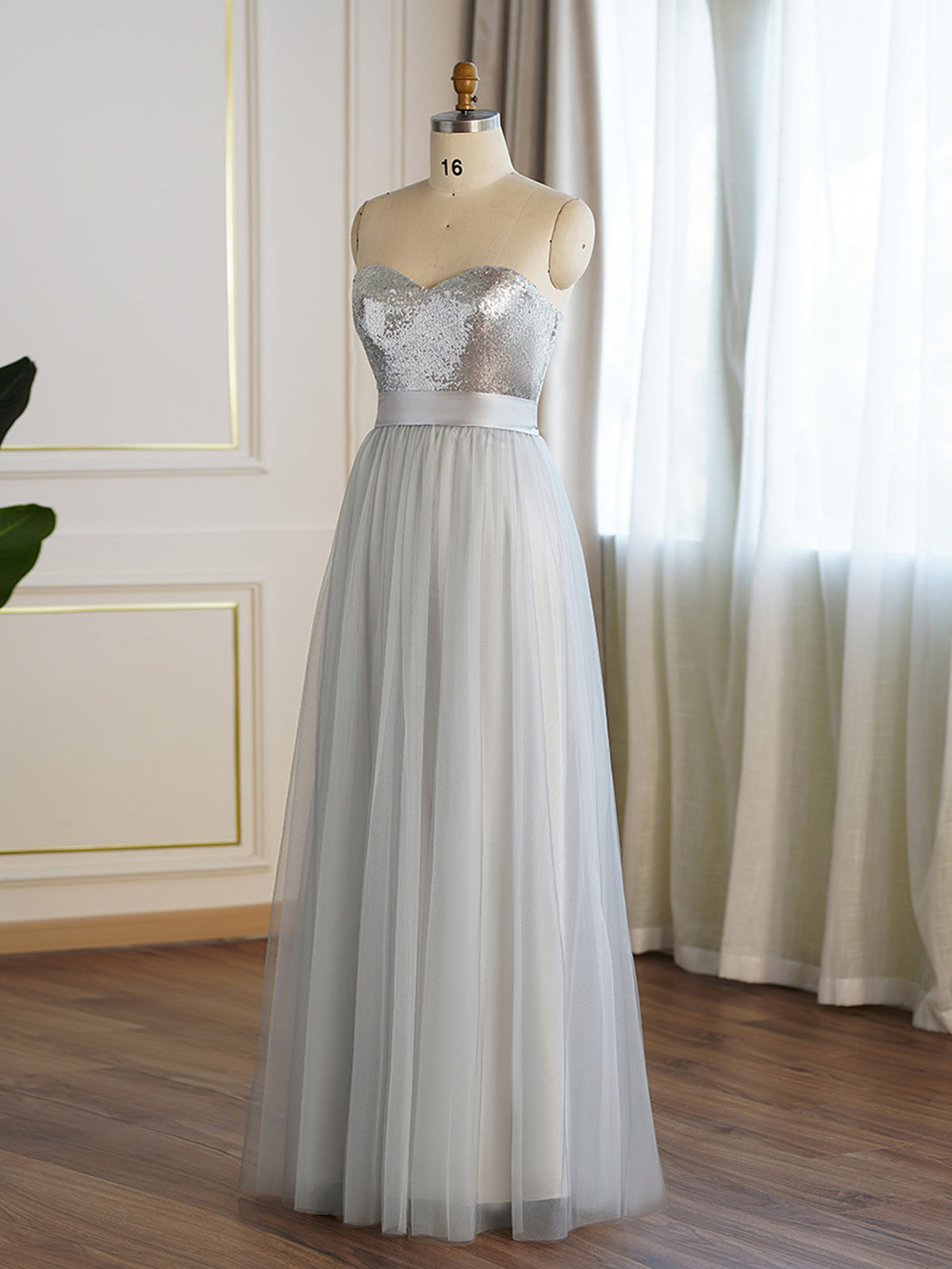 Sequin Strapless Aline Bridesmaid Gown As Picture