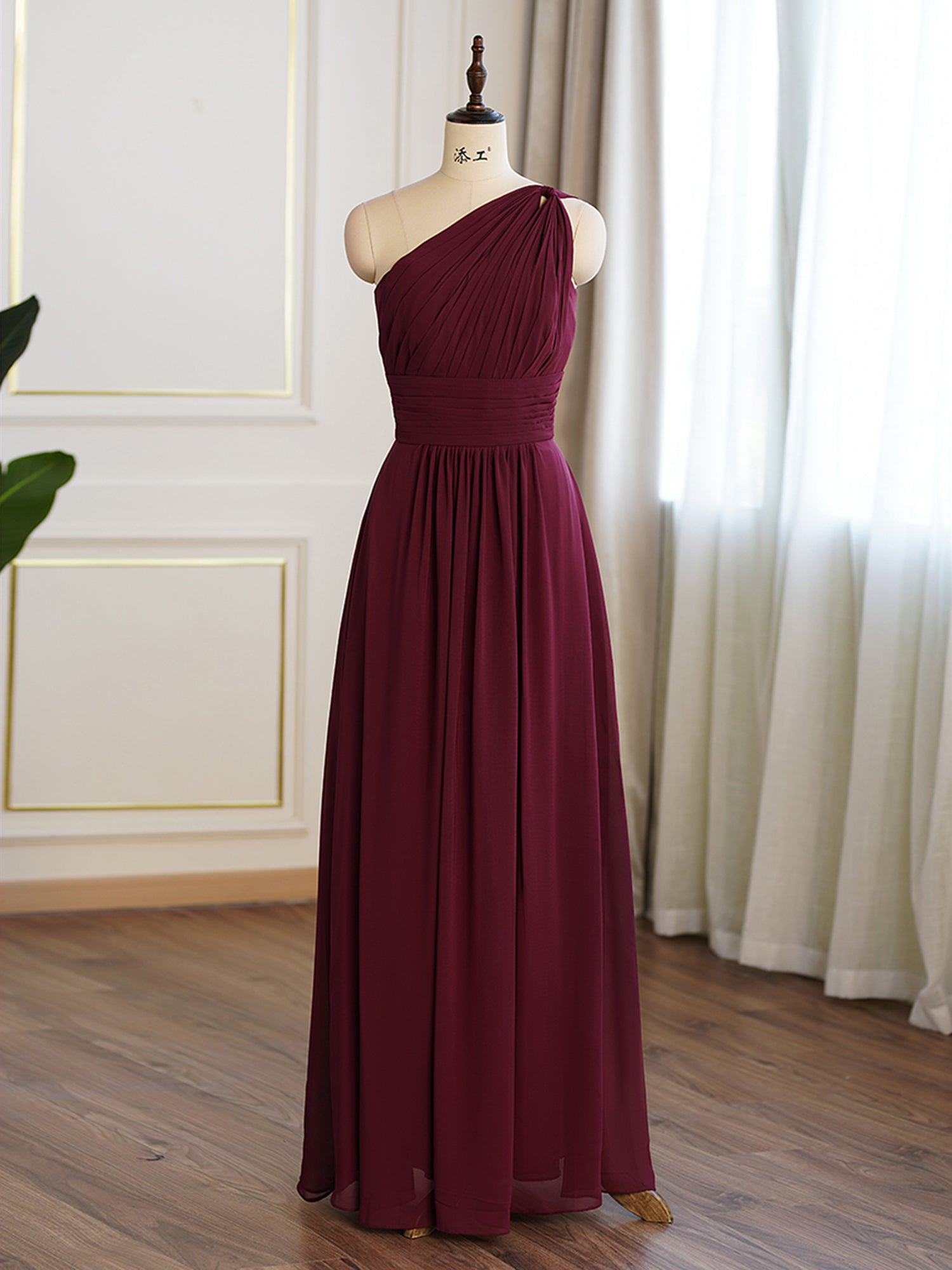 Aline Burgundy Chiffon One Shoulder Bridesmaid Dress Pandrodressy Aline Burgundy Chiffon One Shoulder Bridesmaid Dress Pandrodressy
