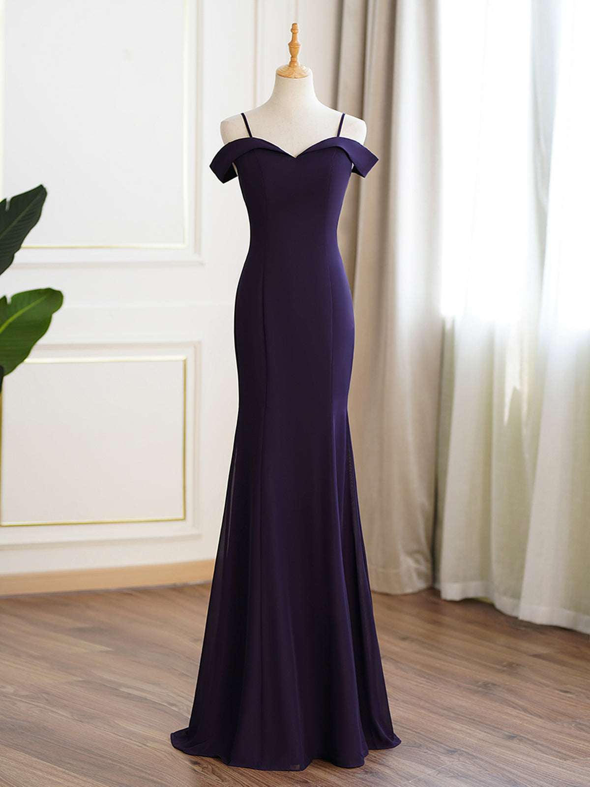 Grape Cold Shoulder Fit and Flare Bridesmaid Dress As Picture