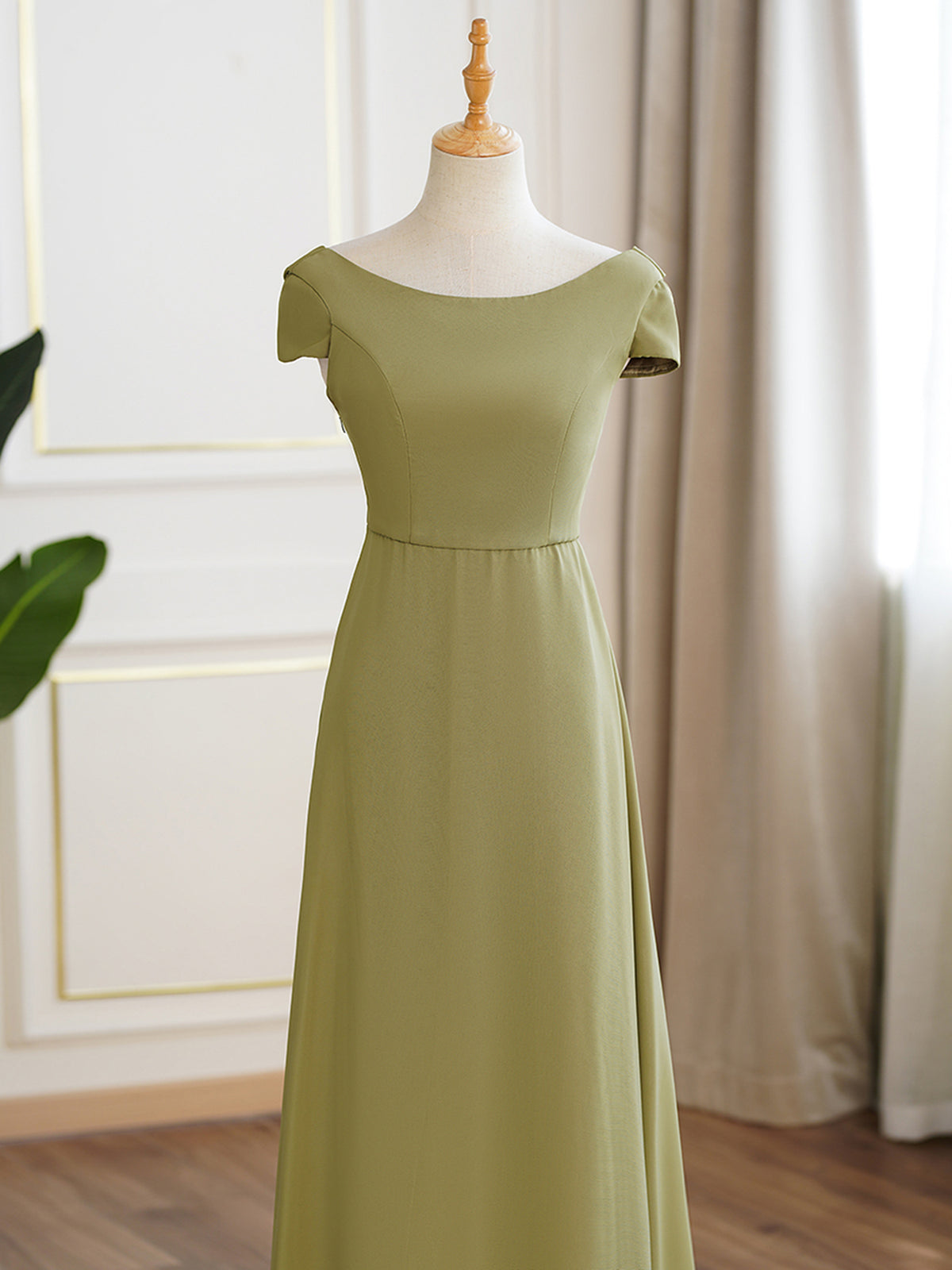 Lime Green Chiffon Cap Sleeve Long Bridesmaid Dress