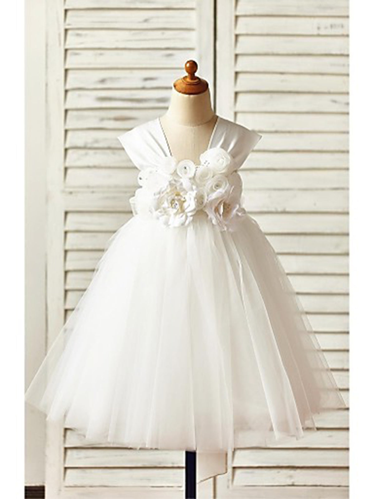 Ivory Off-the-shoulder with Flowers Flower Girl Dress As Picture