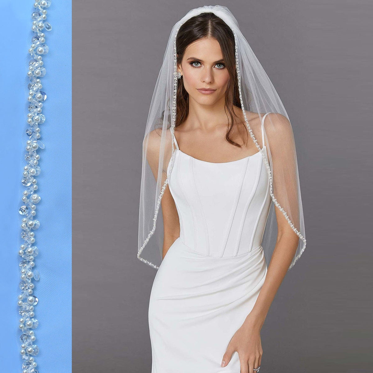 Crystal Pearl Bound Bridal Veil With Haircomb White 100*160CM