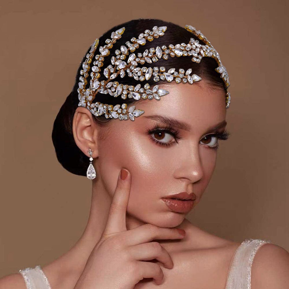 Fashion Alloy Headbands With Pearl And Crystals Gold
