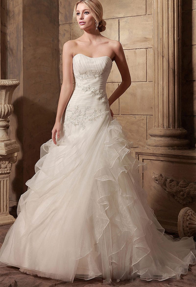 Pleated Bodice Ruffled & Pick-up Wedding Dress As Picture