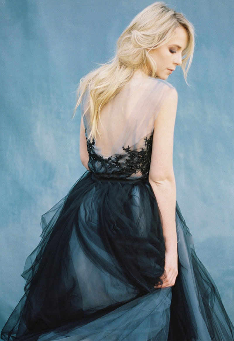 Illusion Neck Appliqués Illusion Back Wedding Dress