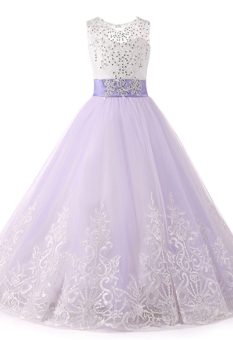 Studded Appliquéd Bow Princess Flower Girl Dress