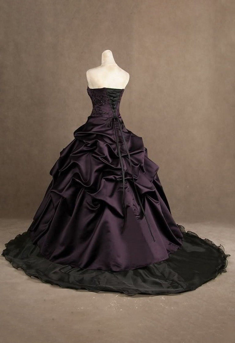 Gothic Taffeta Black and Purple Ruffles Wedding Dresse