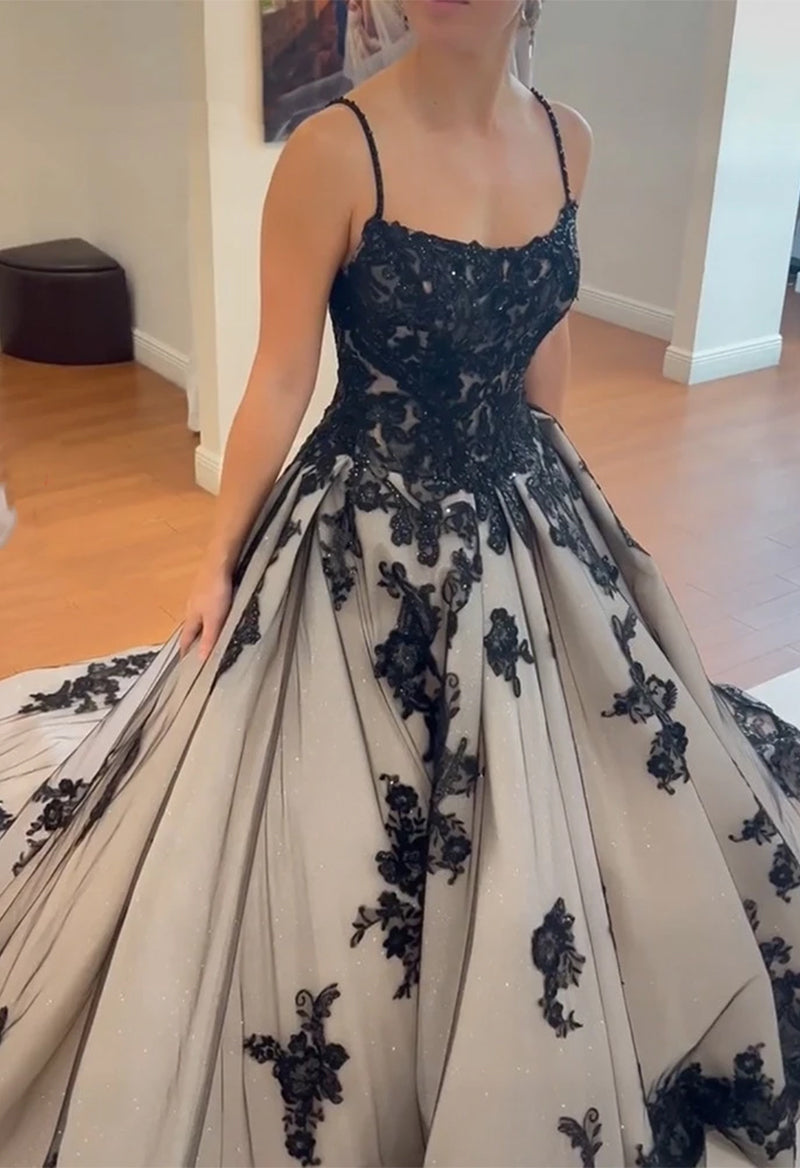 Lace Applique Chapel Train Sleeveless Wedding Dress