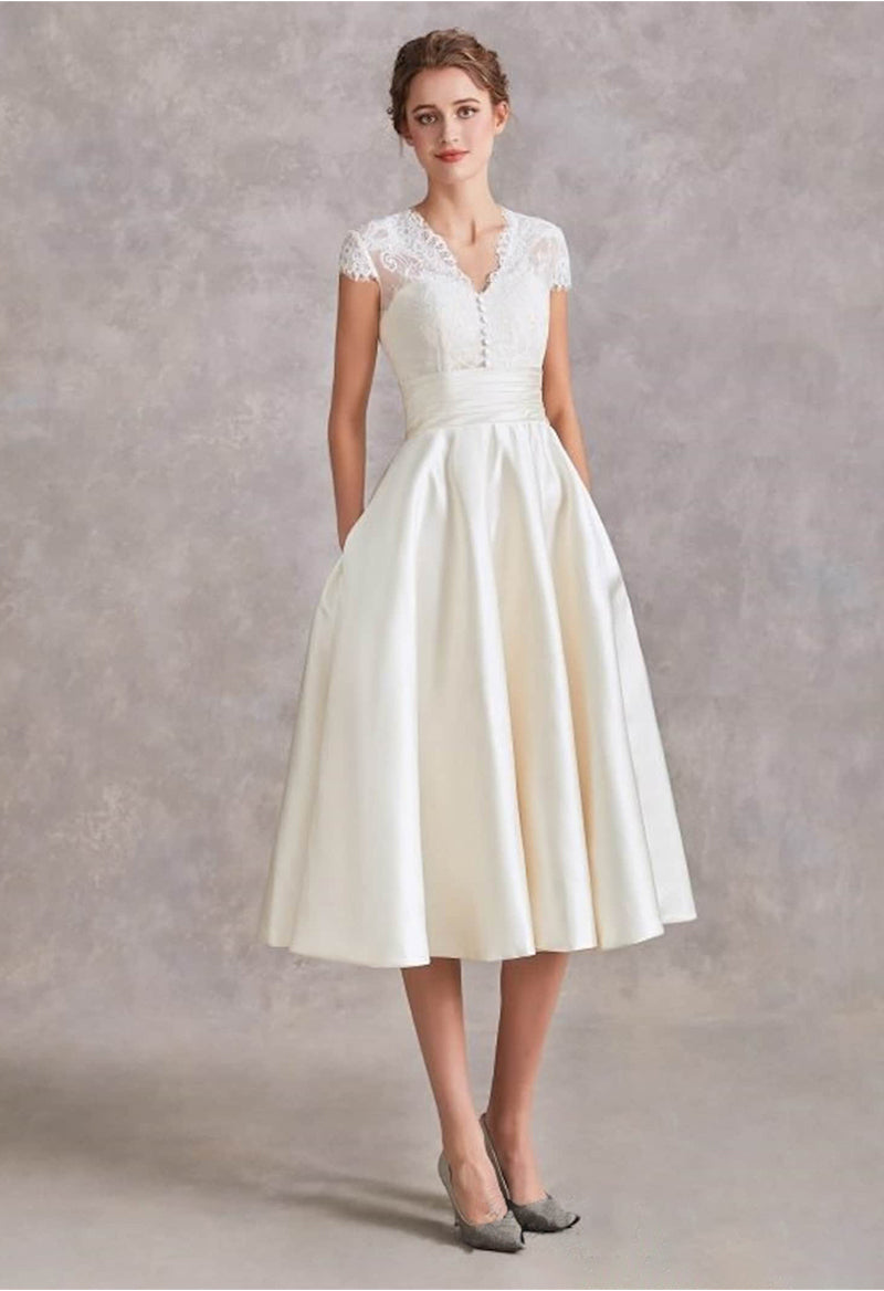 Pocket Classic V-Neck Satin Wedding Dress