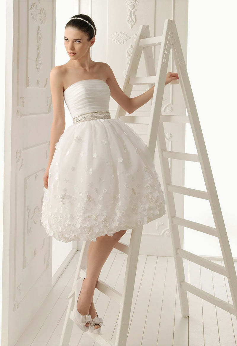 Retro Inspired Strapless Tea Length Pleated Tulle Wedding Dress As Picture