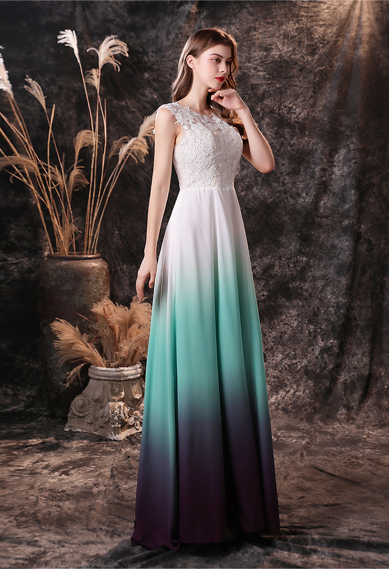 Sheer-Sides Tie-Dye Long Prom Ball Gown - PromGirl
