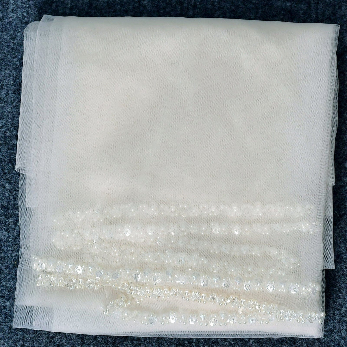 Crystal Pearl Bound Bridal Veil With Haircomb Deep Ivory 100*160CM