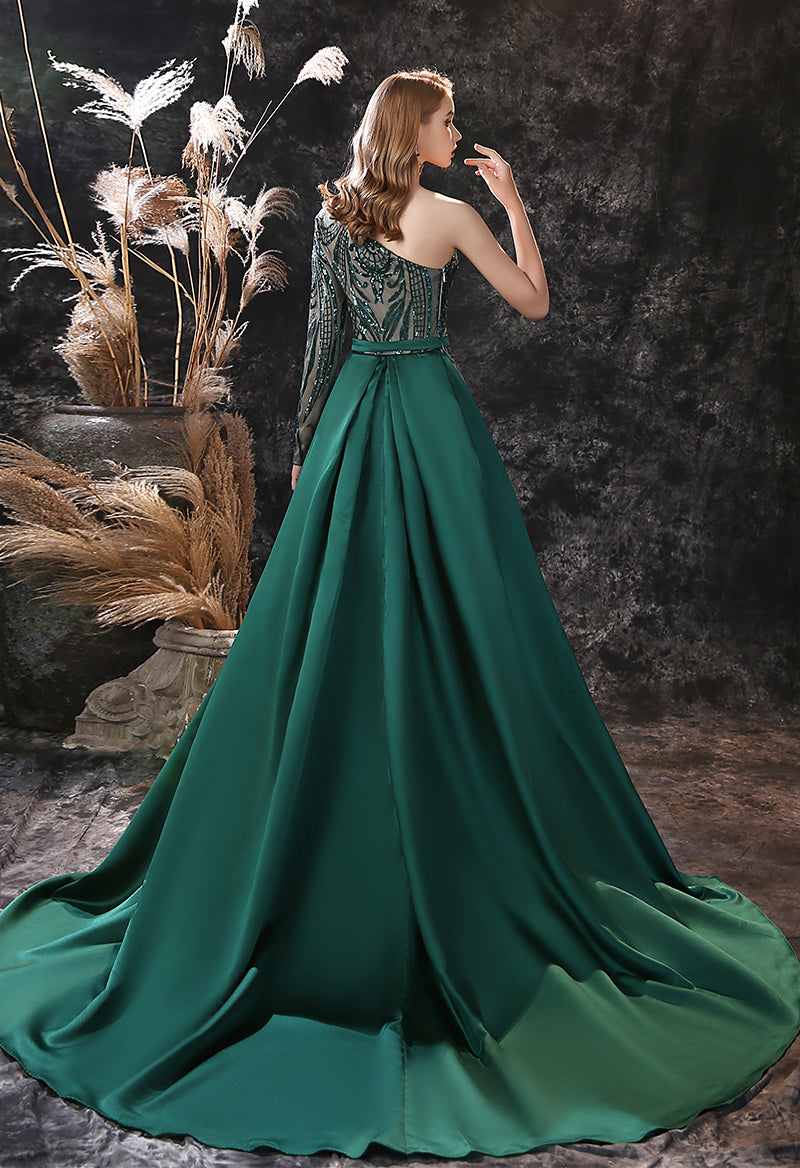 One Shoulder Long Sleeve Sequined Mermaid Evening Dress