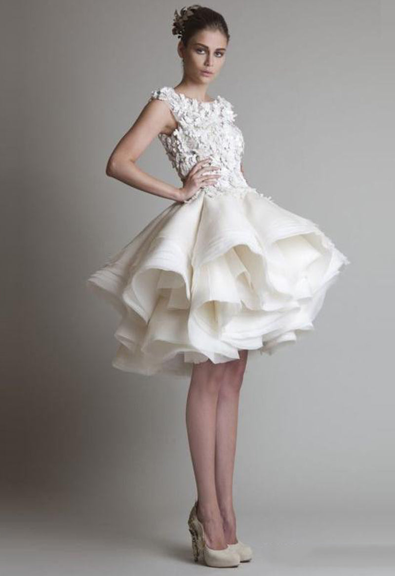 Floral Ruffle Sleeveless Vintage Wedding Dress As Picture
