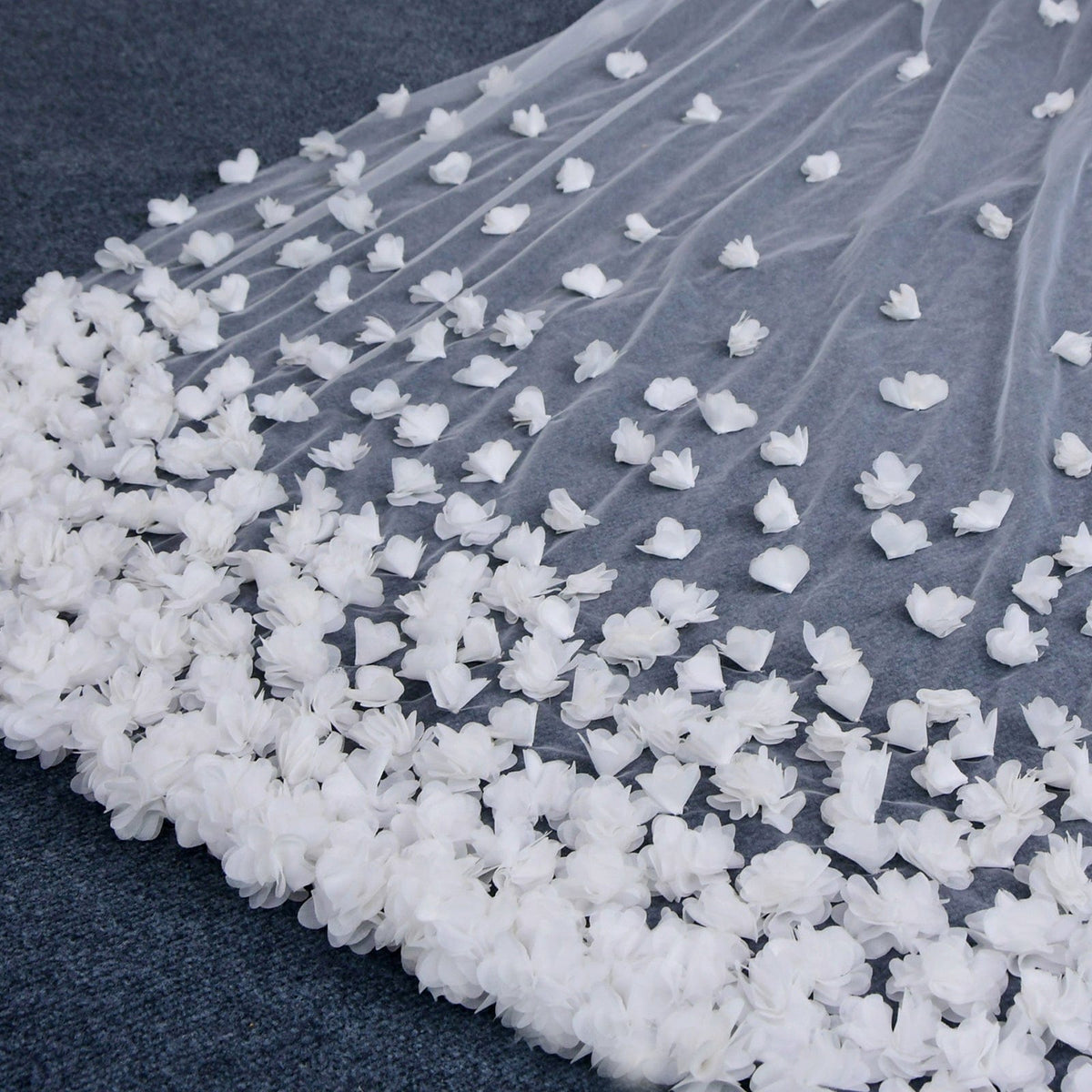 One-Tier Lace Tulle Cathedral Veils 3D Appliques V93