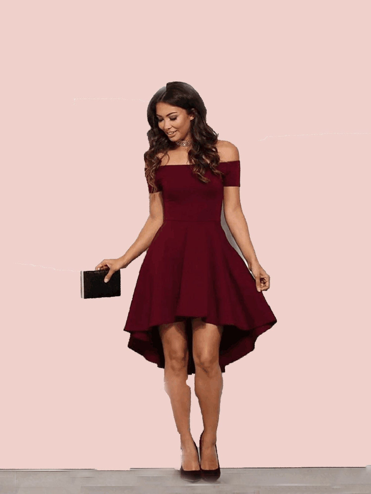 Cute Off-the-shoulder High-Low Red Homecoming Dress As Picture