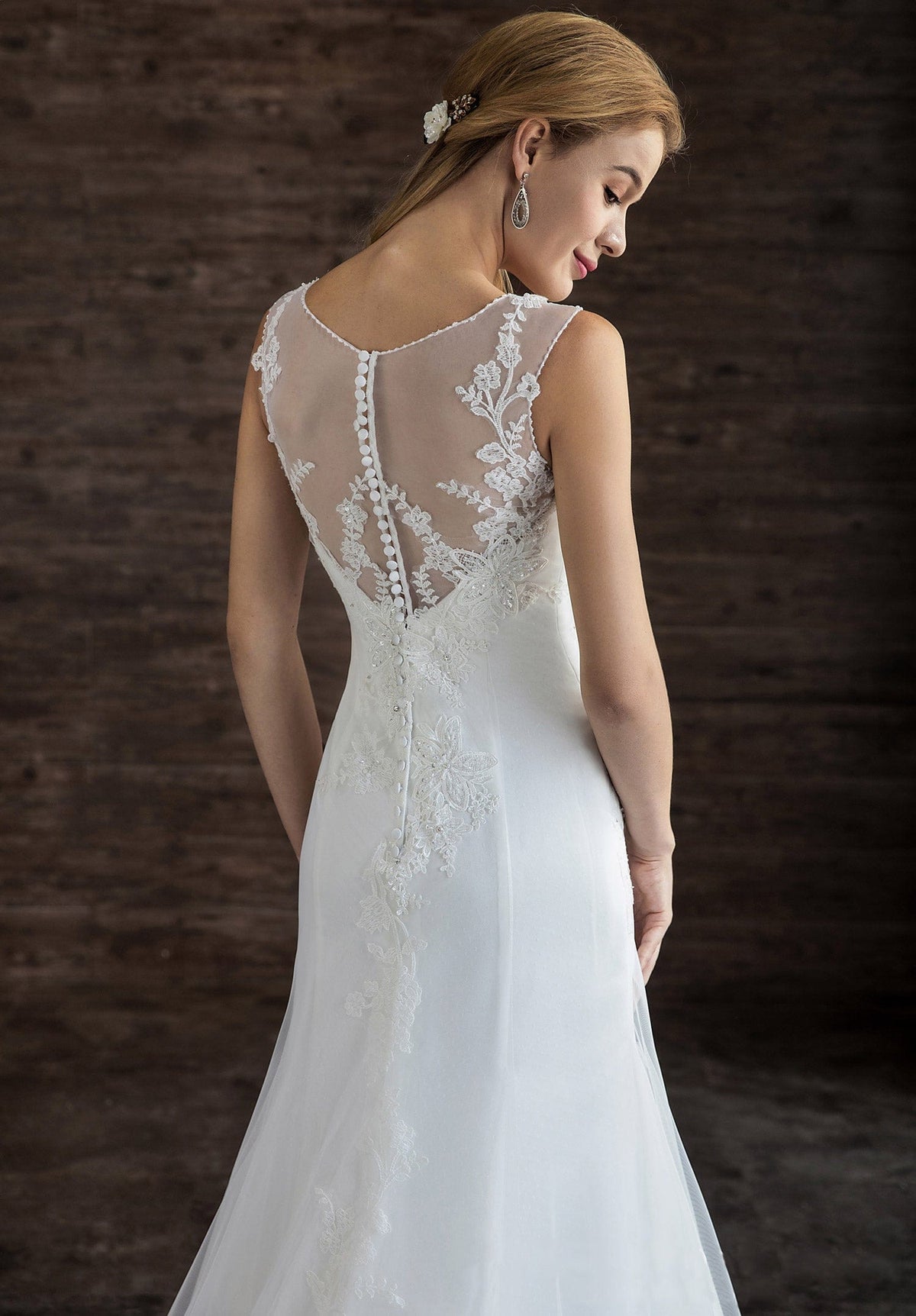 Elegant Illusion Neck With Floral Lace Mermaid Wedding Dress