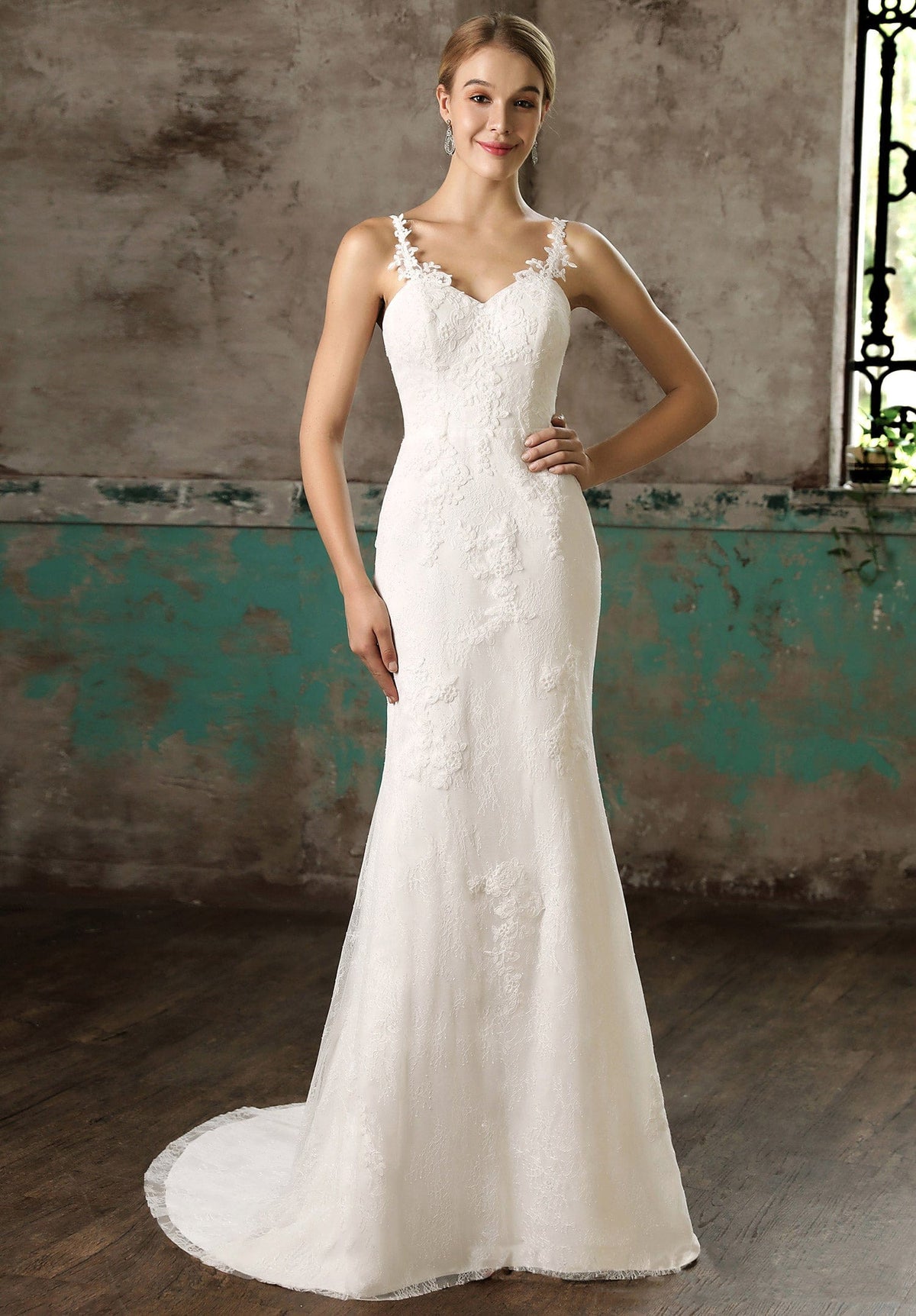 Overskirt Spaghetti Strap Modern Fit and Flare Wedding Dress As Picture