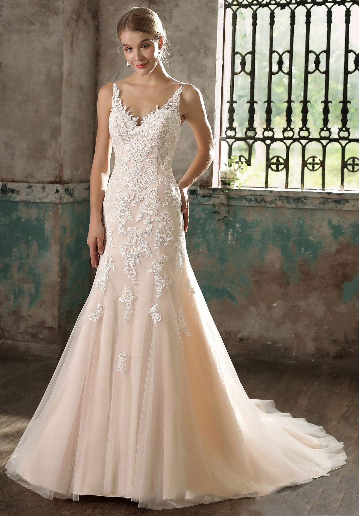 Spaghetti Strap Low Back Mermaid Classic Wedding Dress As Picture