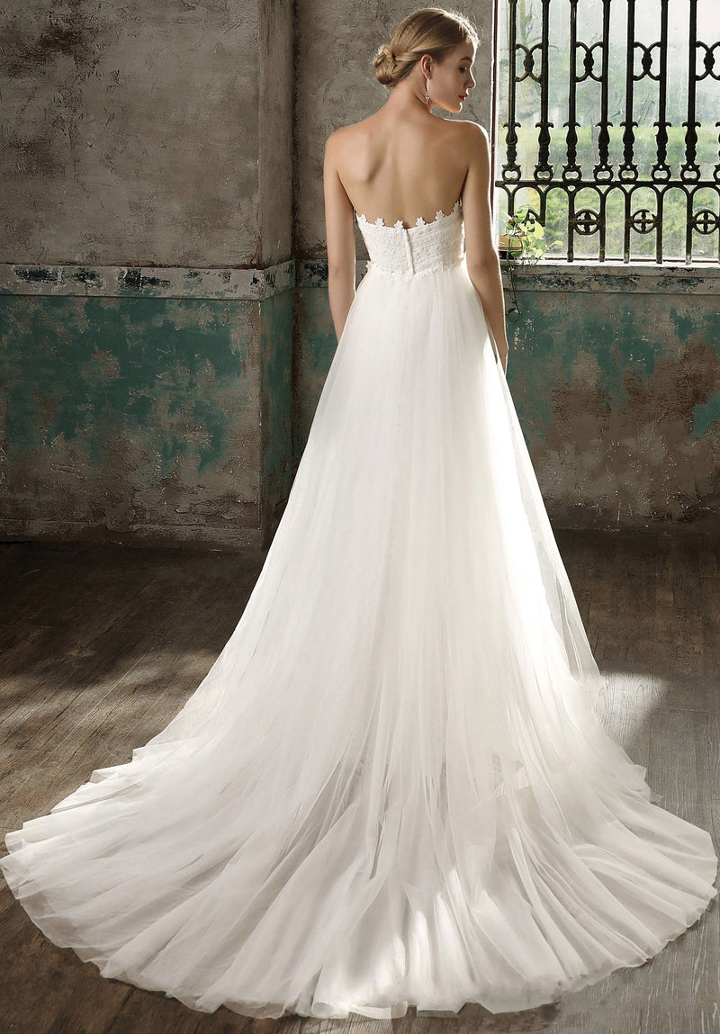 Elegant Straight Across Lace Sheath Overskirt Wedding Dress