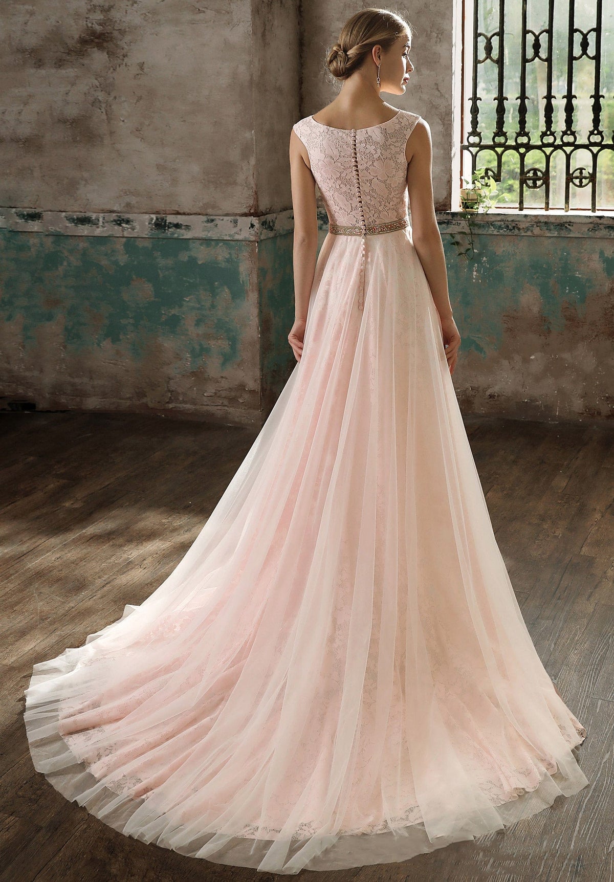 Jewel Neckline Sleeveless Lace Aline With Belt Wedding Dress