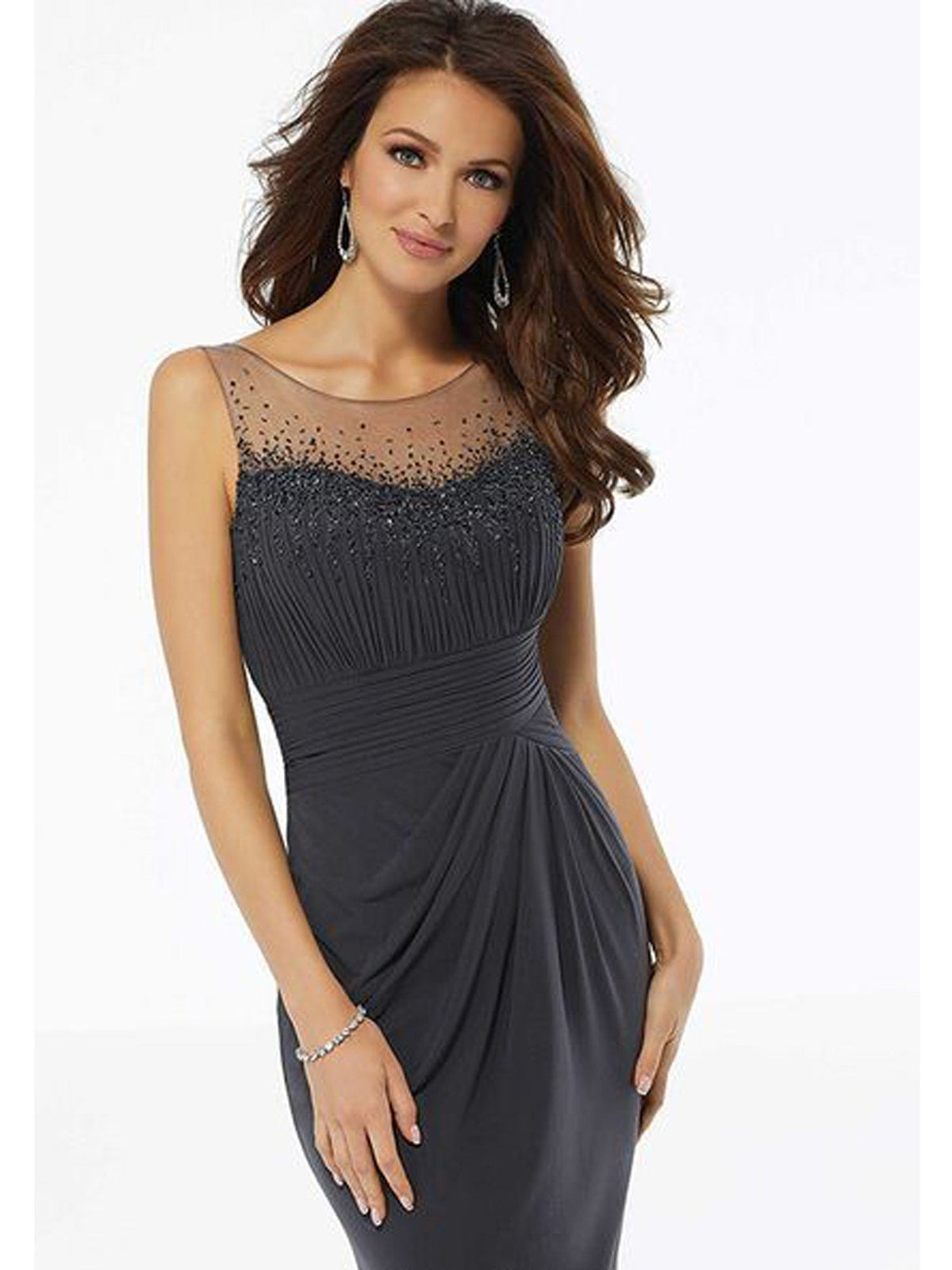 Illusion Neckline Fit and Flare Modern Beads Mother of The Bride Dress