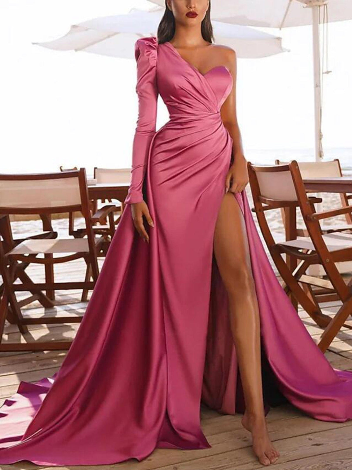 Sexy Satin Sweetheart One Shoulder Split Mother of The Bride Dress Pandrodressy Sexy Satin Sweetheart One Shoulder Split Mother of The Bride Dress Pandrodressy