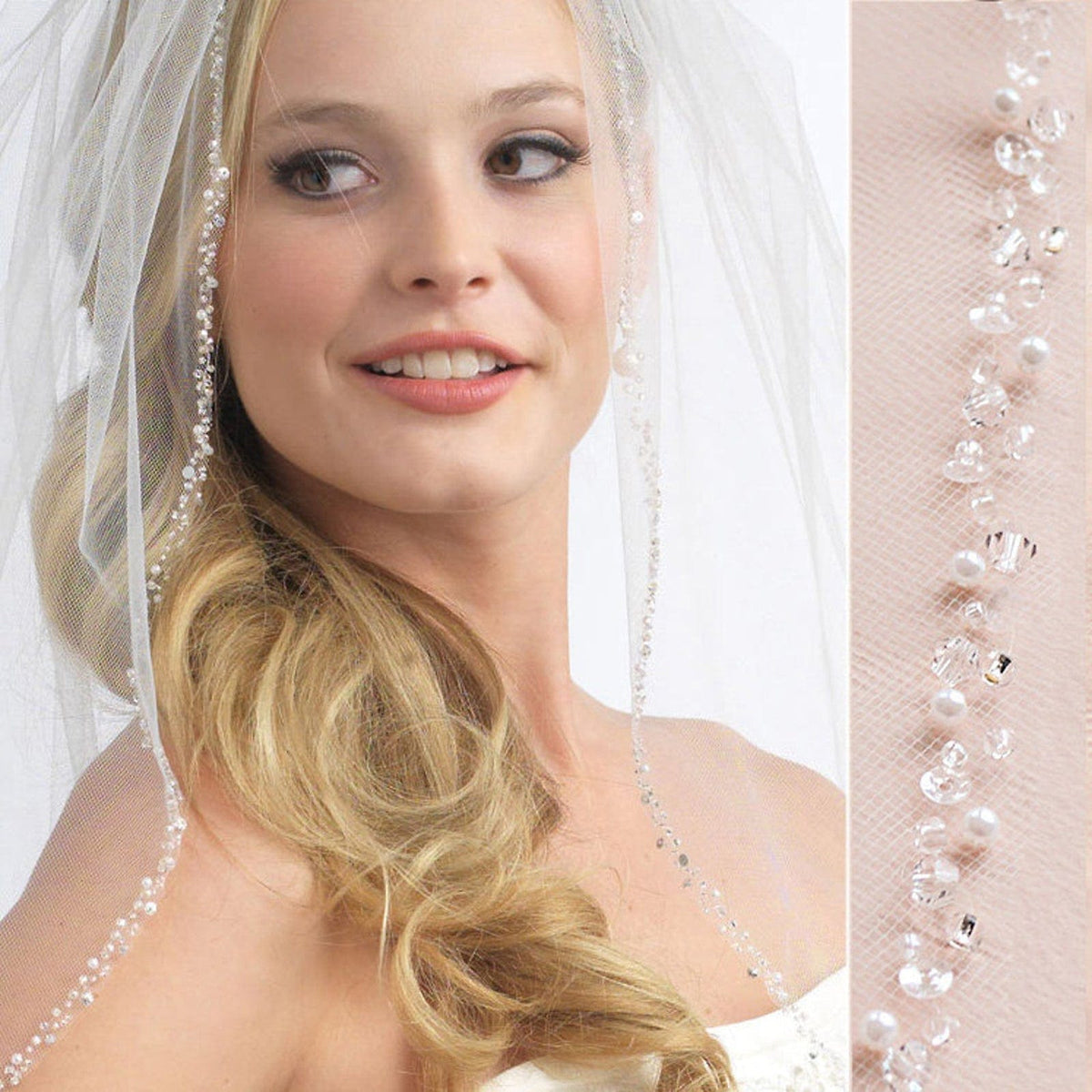 Simple Atmosphere Beaded Bridal Veil With Haircomb V128 White 100*160CM