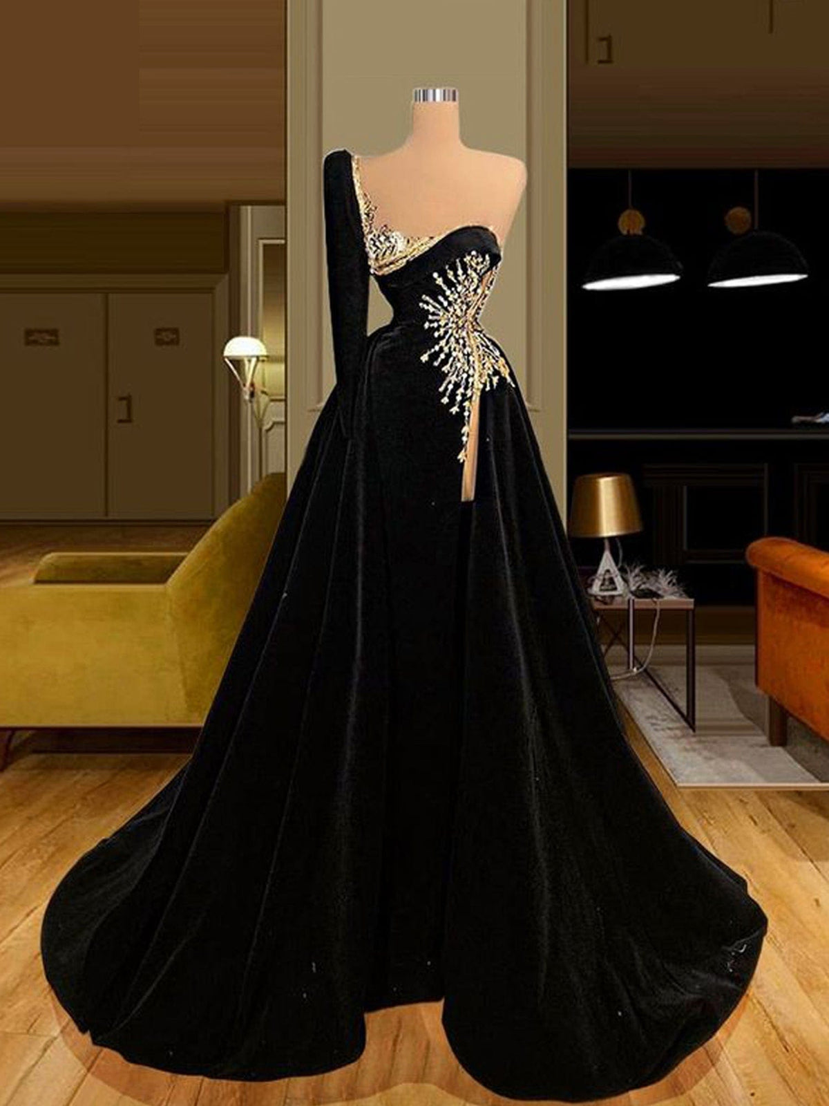 Black One Shoulder Ball Gown Red Carpet Dress As Picture